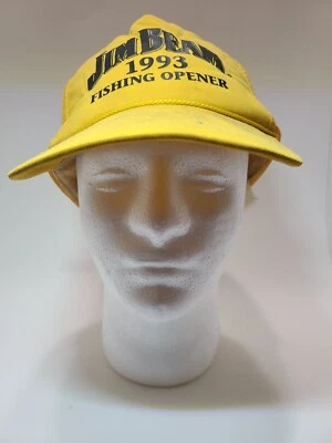 Sombrero de camionero Jim Beam 1993 vintage amarillo pesca Snapback usado estado Foto 1 de 4