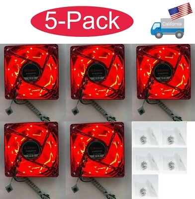 Wholesale 5-Pack: NEW 80mm RED LED Cooling Fan Array Kit for Open Mining/Gaming - Image 1 of 4