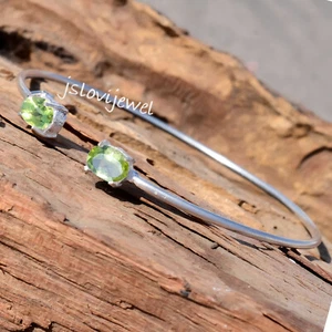 Apple Green Peridot Cut Gemstone 925 Sterling Silver Bangle Cuff For Friend's - Picture 1 of 5