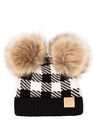 C.C Exclusive Infant Buffalo Check Baby Beanie With Natural Faux Fur Pom Pom