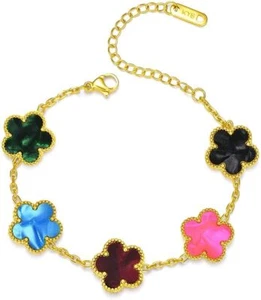 18K Gold-Plated Four Leaf Clover Bracelet Adjustable lucky Charm Daily Wear - Picture 1 of 5