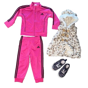 Adidas Trainingsanzug Baby Mädchen 18 Monate Leopard flauschige Weste & Vans Schuhe Kleinkind 7 - Bild 1 von 19