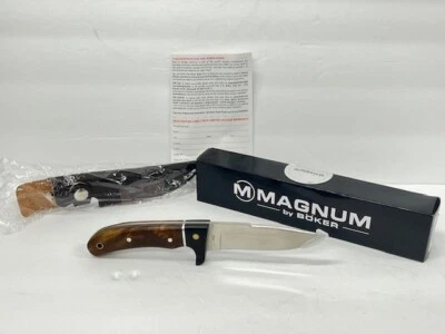 Cuchillo fijo Magnum by Boker con funda #02GL683, 4,33" hoja 440A, madera burl sin usar, en caja Foto 1 de 4