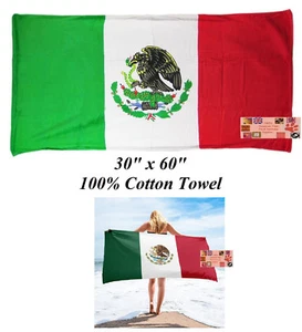 MEXICO MEXICAN Flag Banner Big 30x60"COTTON BATH POOL BEACH TOWEL WRAP - Picture 1 of 4