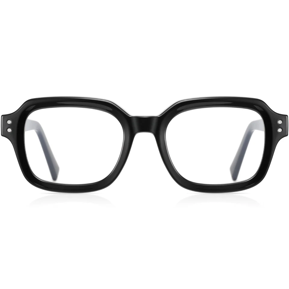 Gafas cuadradas para hombres mujeres detalles de puntos plateados marco de gafas de plástico negro Foto 1 de 1