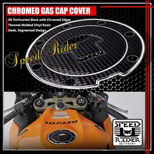 FOR 03-16 CBR-1000RR/600RR PERFORATE BLACK&CHROME GAS CAP FUEL LID COVER PROTECT - Picture 1 of 4