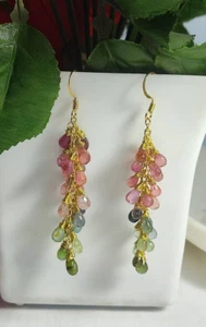 Pendientes largos en cascada de turmalina para mujer Pendientes colgantes de gemas Pendientes arco iris - Imagen 1 de 7