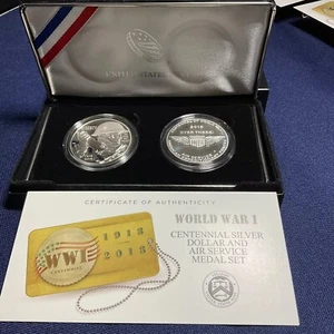 2018 World War I Centennial Silver Dollar and Air Service Medal Set w COA & OGP - Picture 1 of 6