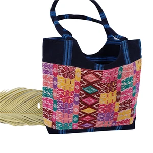 Guatemalan embroidered chi chi ethnic designs huipil bag in cotton canvas - Picture 1 of 2