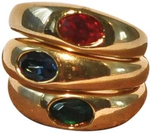 JOSEPH ESPOSITO, VINTAGE GOLDPLATTE STAPELBARE RINGE MIT FARBIGEN KRISTALLEN - Bild 1 von 10