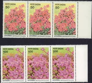 INDIA 1985 FLOWERS BOUGAINVILLEA 1089-1090 STRIP X 3 SET MINT MNH - Picture 1 of 1