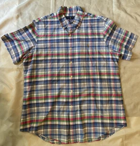 Ralph Lauren Plaid Madras SS Button Down Shirt Excellent Condition Large - Picture 1 of 5
