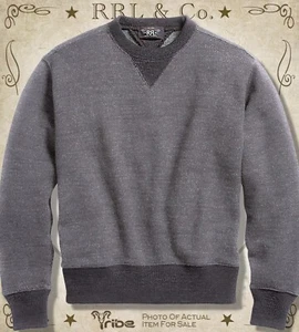 Suéter RRL Ralph Lauren Para Hombre Negro Grueso Algodón-Lana Doble V Cuello Redondo Hecho en EE. UU. - Imagen 1 de 3