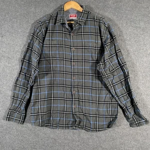 Wrangler Shirt Mens XL Grey Blue Button Up Flannel Plaid Workwear Western Rodeo - Foto 1 di 14