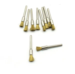 TMAX 10 pc Brass Bristle 1/4" Pen Wire Brush #537 with 1/8" Shank Rotary Tool - Picture 1 of 3