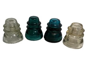 4 Insulators Blue Clear Glass Hemingray 42 & 45 Vintage - Picture 1 of 12