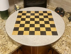 Custom Corian Surface Round Chess Board w/ Wood Base - 24” Diameter - Picture 1 of 6