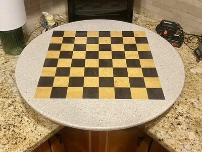 Custom Corian Surface Round Chess Board w/ Wood Base - 24” Diameter - Image 1 of 4