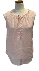 Liz Claiborne Pink Sheer Henley Ruffle Tank Geometric Half Button SZ M  Msrp $36 - Picture 1 of 10