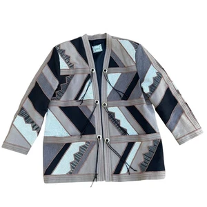 Girasol Jacket Womens Patchwork Aztec Geometric Open Front M/L Boho Coat - Picture 1 of 12