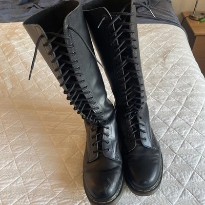 Doc Martens RARE 20 Eye Knee High Black Leather Boots Size 9 Men’s Size 10 Women - Image 1 of 4