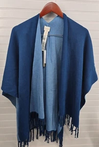 Chico's Damen Einheitsgröße blau Wende Fransen Decke Ruana Halstuch NEU mit Etikett - Bild 1 von 9