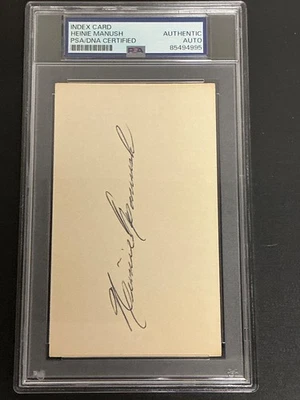 Heinie Manush Signed Auto Index Card Washington Senators PSA DNA 995 - Image 1 of 3