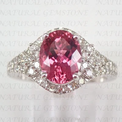 Alianza de boda de diamantes y turmalina natural de corte ovalado de 6,0 quilates enchapada en oro blanco de 18 quilates Foto 1 de 4