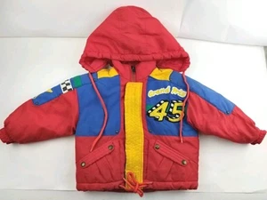 Vintage 90s Climate Control Kid 2T Down Puffer Coat Car Color Block Retro 2 Side - Picture 1 of 20