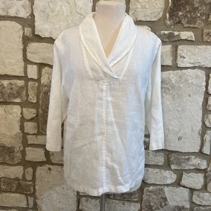 Mosaic USA Women S/M Linen Blouse Top Tunic White 3/4 Sleeve Lagenlook Boho - Picture 1 of 5