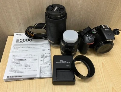 Nikon D5600 DSLR Camera Double Zoom Lens Kit 24.2MP Black Used - Image 1 of 4