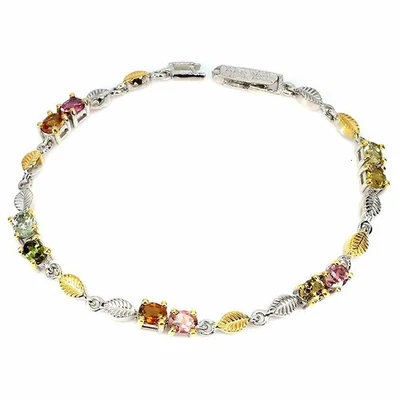 Pulsera de plata de ley 925 turmalina ovalada 5x3 mm joyas de piedras preciosas 8 pulgadas Foto 1 de 4