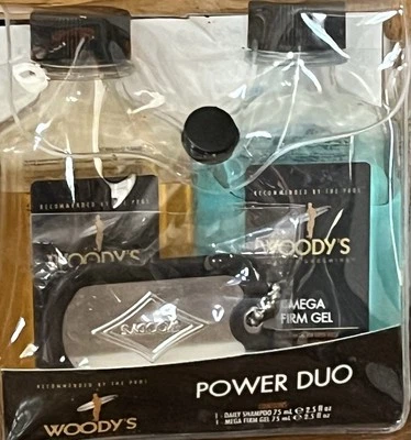 Woody’s Power Duo champú diario y gel mega firme 2,5 OZ cada uno - tamaño de viaje - nuevo en paquete Foto 1 de 3