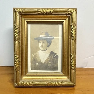Antique Picture Framed Lady In Fancy Hat RPPC Sepia 3” Ephemera Early 1900’s - Picture 1 of 2
