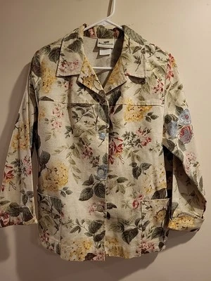 Chaqueta Blazer Mujer Floral Crema Denim 14P Algodón/Lino Sin Forro. Foto 1 de 4