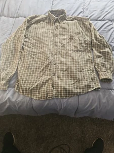  VINTAGE Structure Mens Size LARGE  Button Up Plaid Flannel Shirt GREEN WHITE - Picture 1 of 6