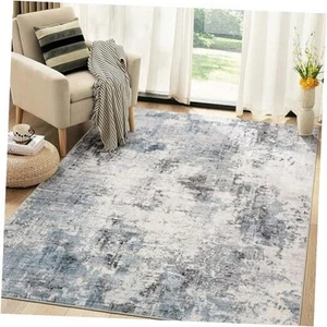 Washable Rug 5x7 Area Rugs for Living Room: Modern Abstract 5' X 7' Blue Grey - Picture 1 of 7