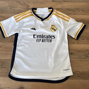 Adidas Real Madrid Soccer Youth Boys Shirt White 2XS 5 6Y White Fly Emirates - Picture 1 of 11