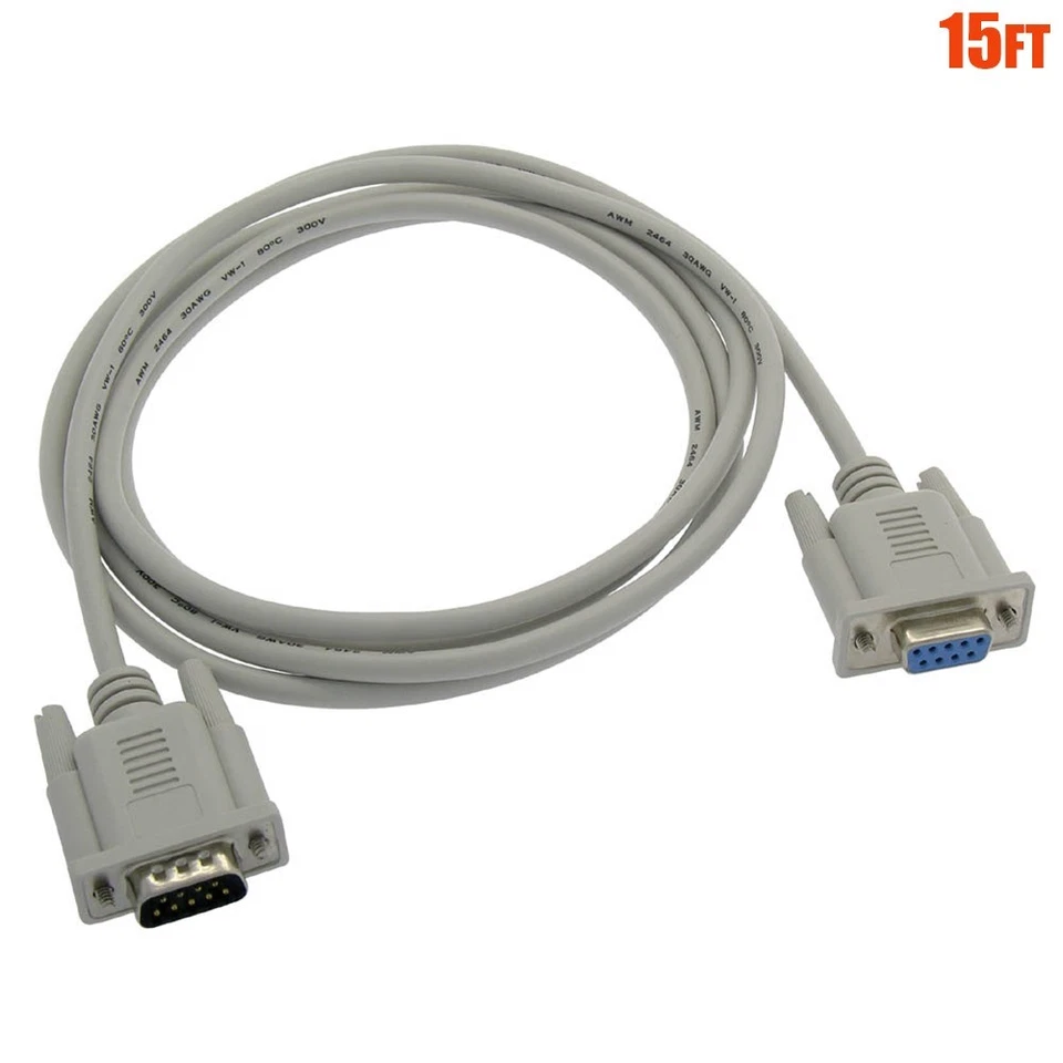 15Ft DB9 DB 9 9-Pin RS-232 Male to Female M/F Serial Extension Cable - Image 1 of 1
