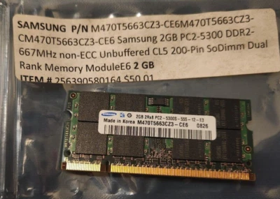 M470T5663CZ3-CE6 Samsung 2GB PC2-5300 DDR2-667MHz non-ECC Unbuffered CL5 200-Pin - Image 1 of 2