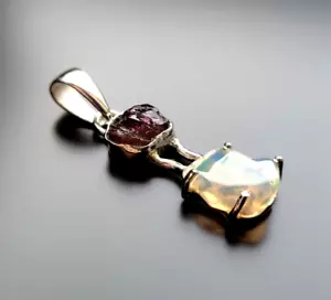 Ciondolo in argento sterling 925 tormalina opale etiope pietra preziosa vera gioielleria - Foto 1 di 7
