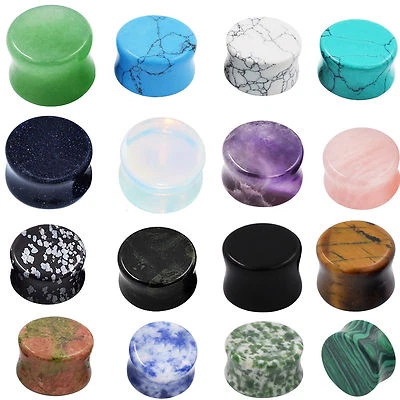 2PCS Natural Stone Ear Plugs Double Flare Ear Gauges Saddle Stretcher Expanders - Image 1 of 4