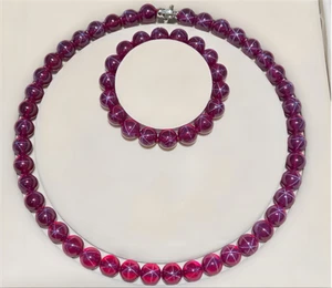 Top Quality Lab-Created Pigeon Blood Red Star Ruby, Round Bead Bracelet Necklace - Picture 1 of 5