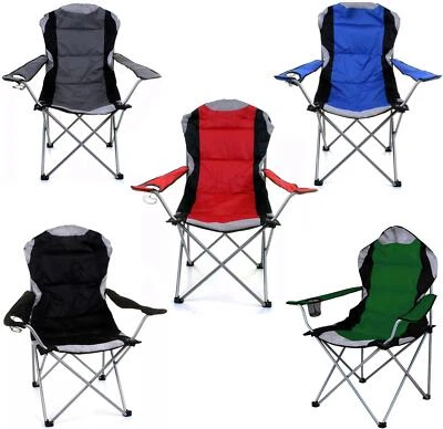 FABOER Padded Folding Camping Deluxe Fold Chairs High Back With Cup Holder & Carry Bag