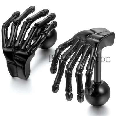 Juego de aretes de mano esqueleto gótico con garra de calavera de acero inoxidable para hombre y mujer Foto 1 de 4