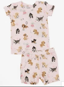 NWT ANGEL DEAR Shortie Pajama Set Bamboo Pink Puppy Alphabet 6 - Picture 1 of 2
