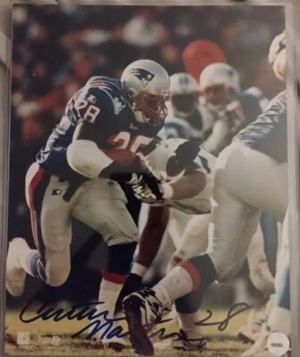 Foto autografiada firmada por Curtis Martin de 8x10 de los New England Patriots Salón de la fama en persona A Foto 1 de 3