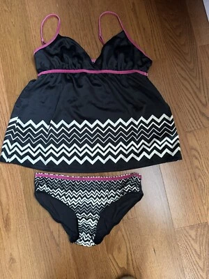 Conjunto de Pijama Missoni For Target Branco Preto Rosa Chevron Cami Tank Tamanho M - Imagem 1 de 4