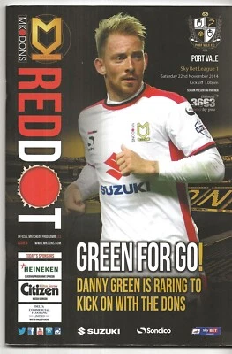 Football Programme plus Teamsheet>MK DONS v PORT VALE Nov 2014 - Image 1 of 2