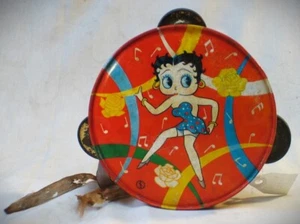 Vintage 1930's Betty Boop Dancing on a Tin Toy Tambourine Made in Japan - Picture 1 of 6